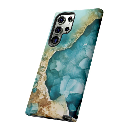 Aquamarine inspired Geode in Watercolor - Impact Resistant Phone Case